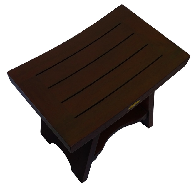 Compact Curviliniear Teak Shower Outdoor Bench With Shelf In Brown Finish-2