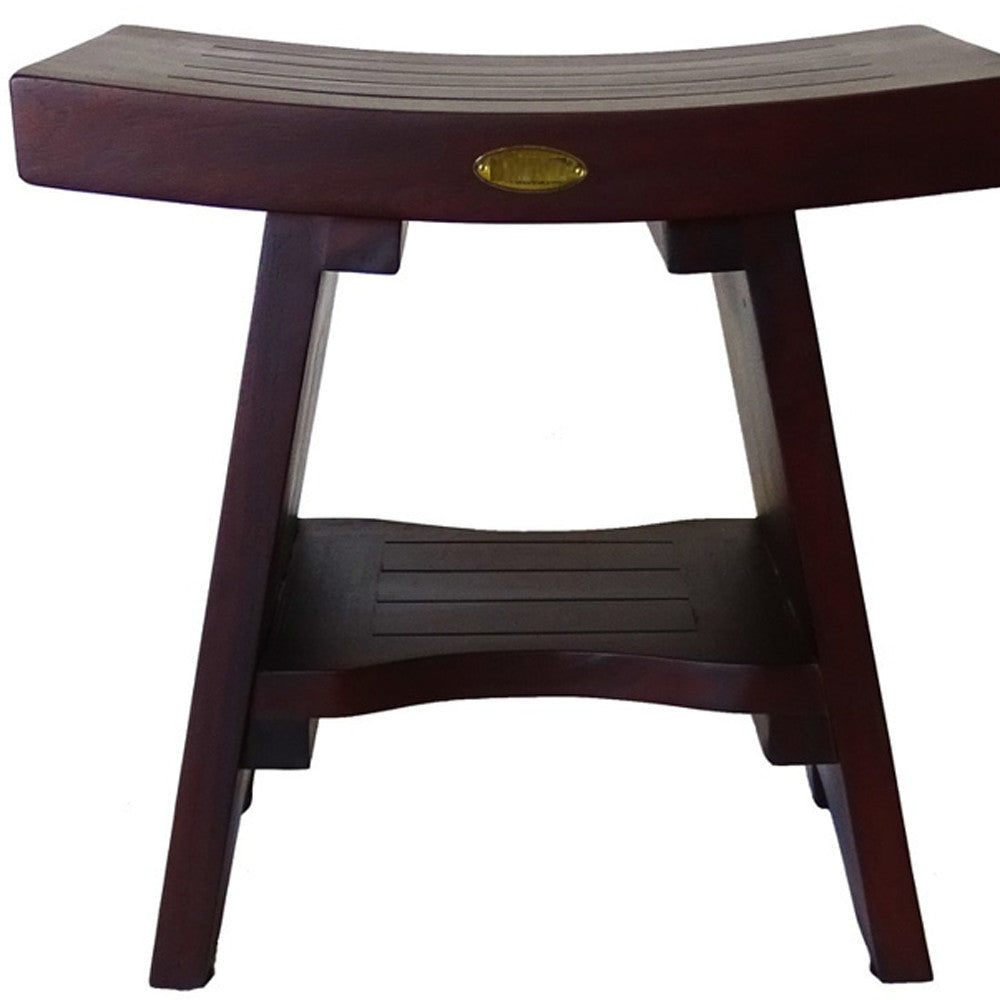 Compact Curviliniear Teak Shower Outdoor Bench With Shelf In Brown Finish-5