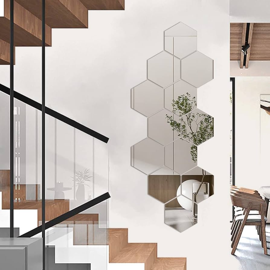 Espelhos Adesivos Decorativos – Kit com 45 Peças Hexagonais