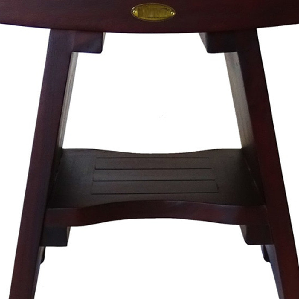 Compact Curviliniear Teak Shower Outdoor Bench With Shelf In Brown Finish-4