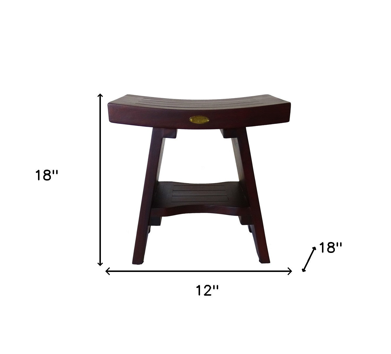 Compact Curviliniear Teak Shower Outdoor Bench With Shelf In Brown Finish-6