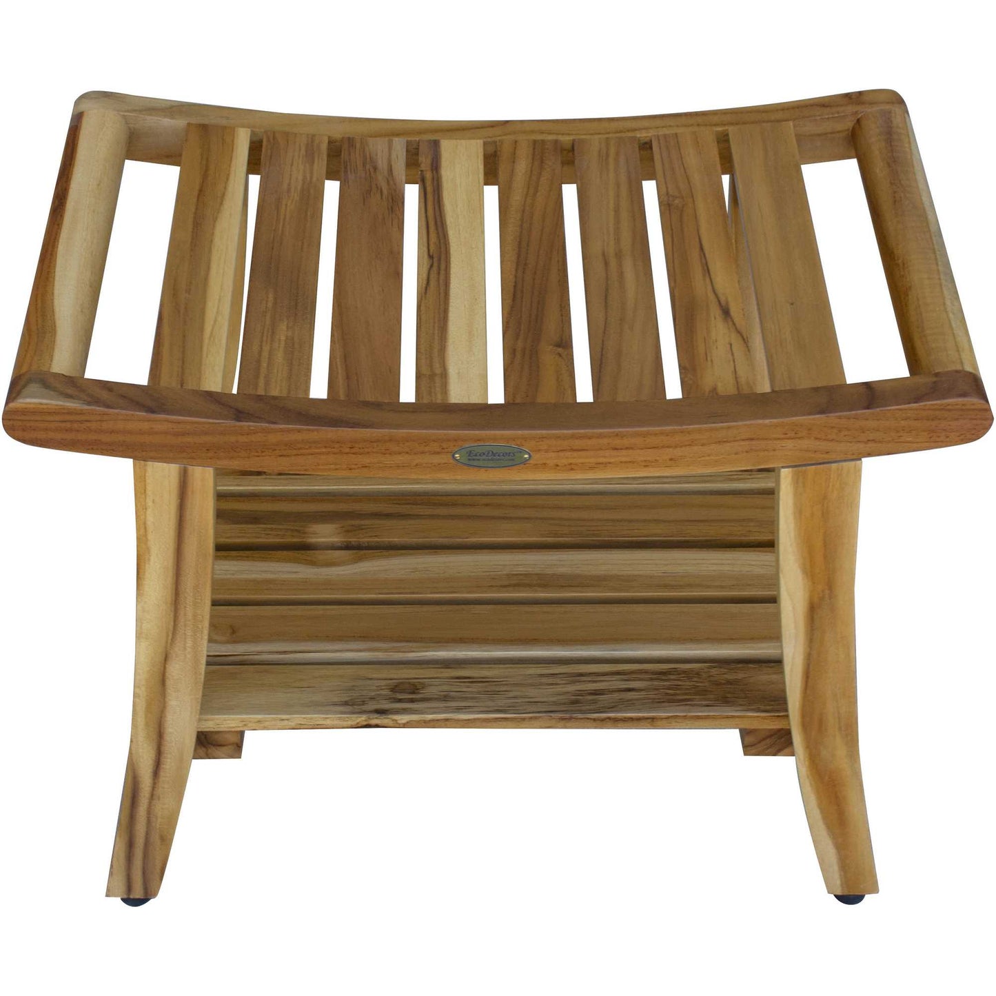 Contemporary Teak Shower Bench With Shelf In Natural Finish-2