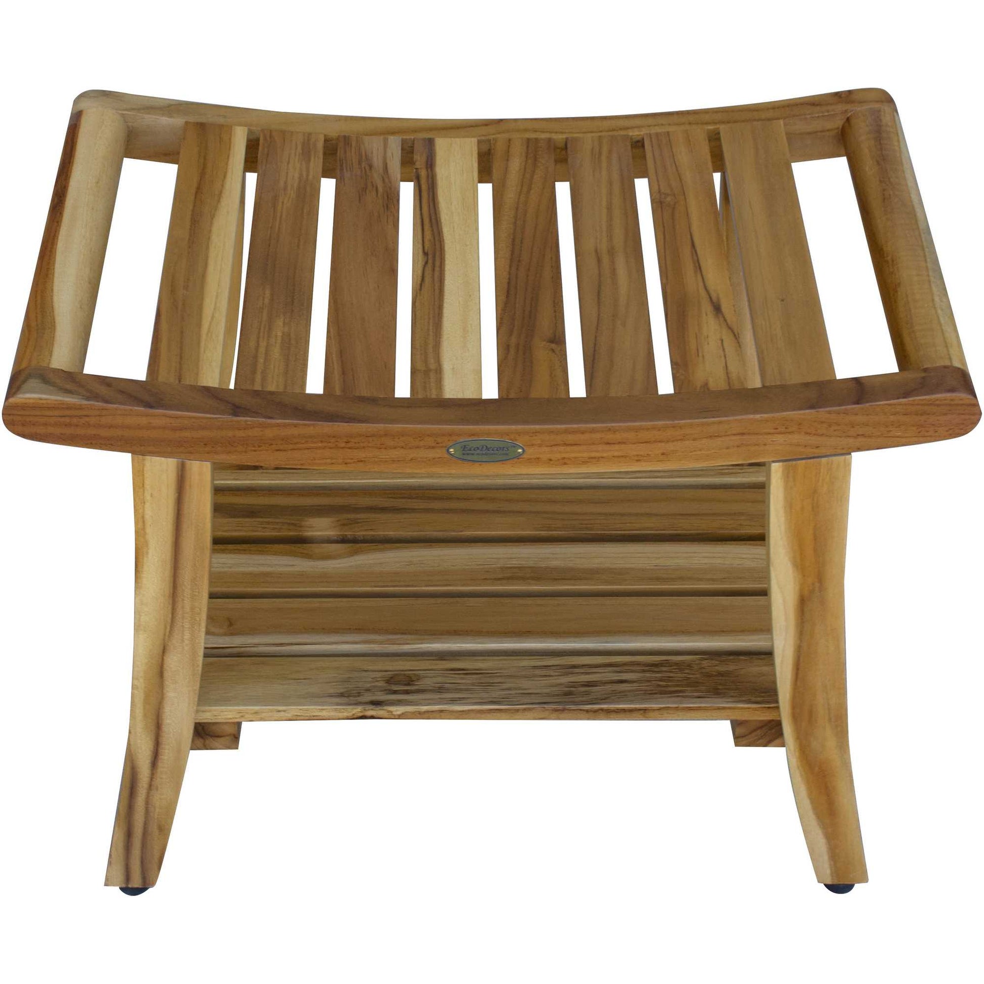 Contemporary Teak Shower Bench With Shelf In Natural Finish-2