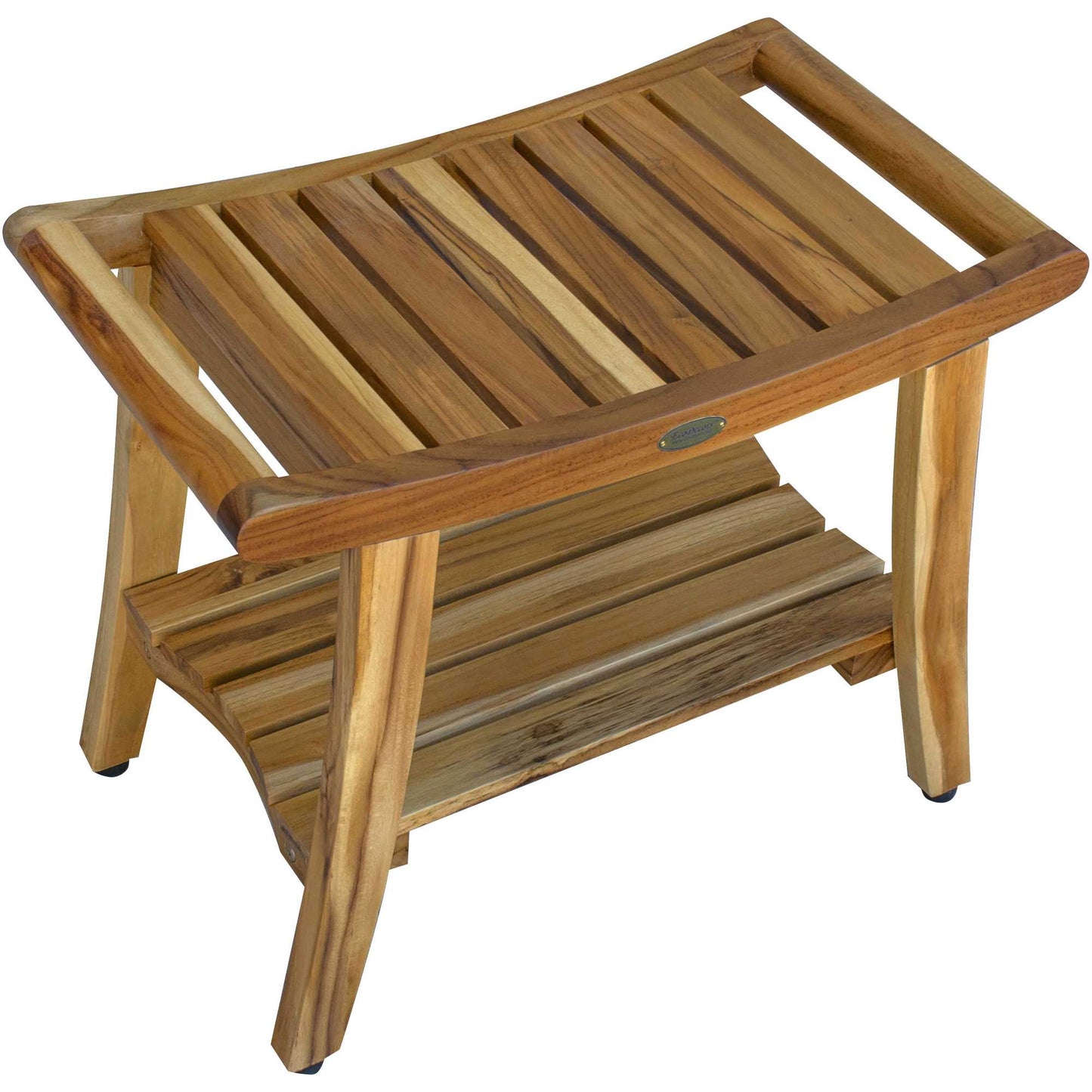 Contemporary Teak Shower Bench With Shelf In Natural Finish-3