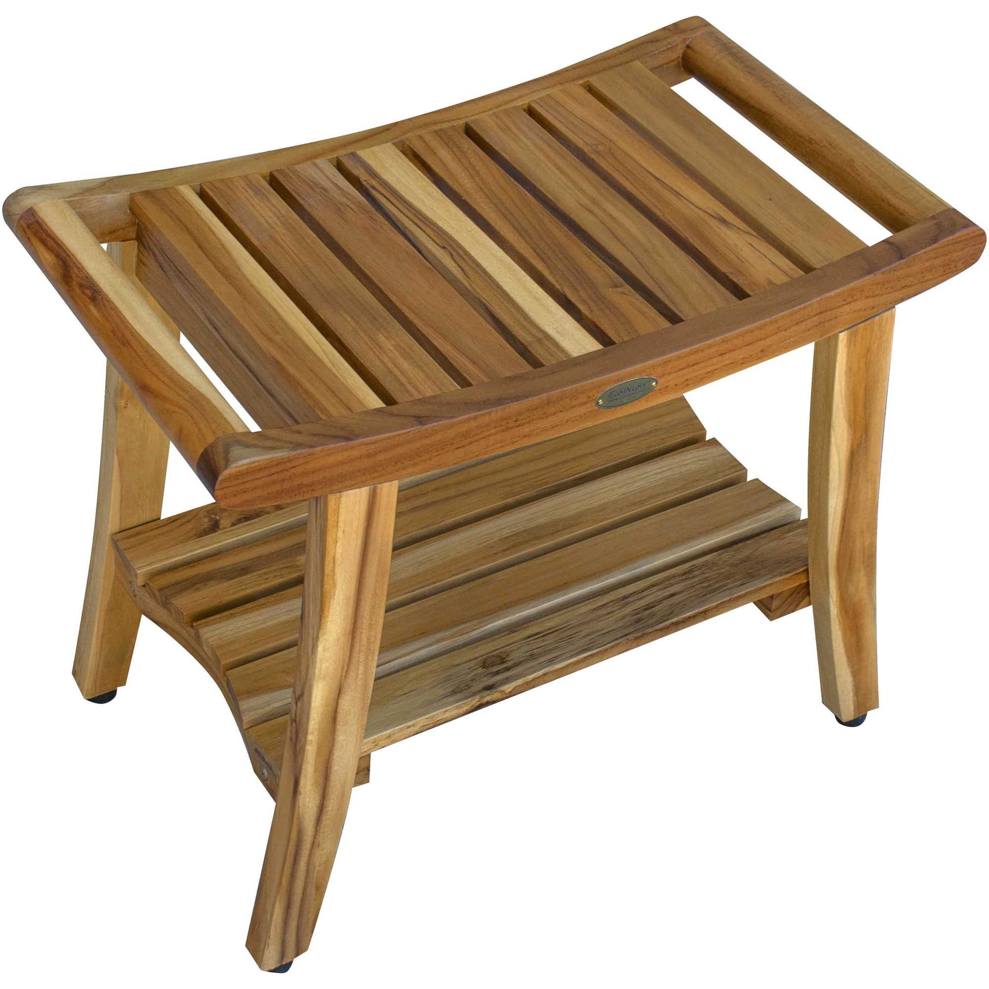 Contemporary Teak Shower Bench With Shelf In Natural Finish-3