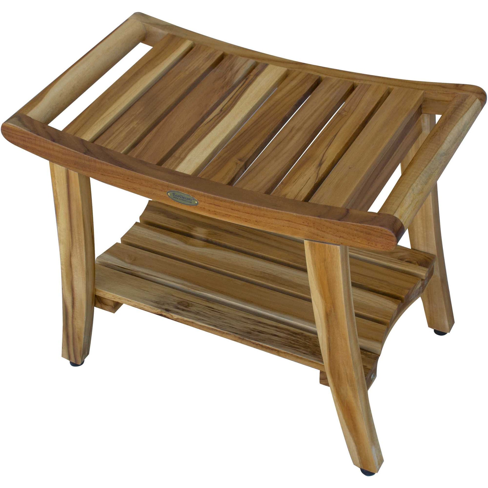 Contemporary Teak Shower Bench With Shelf In Natural Finish-4