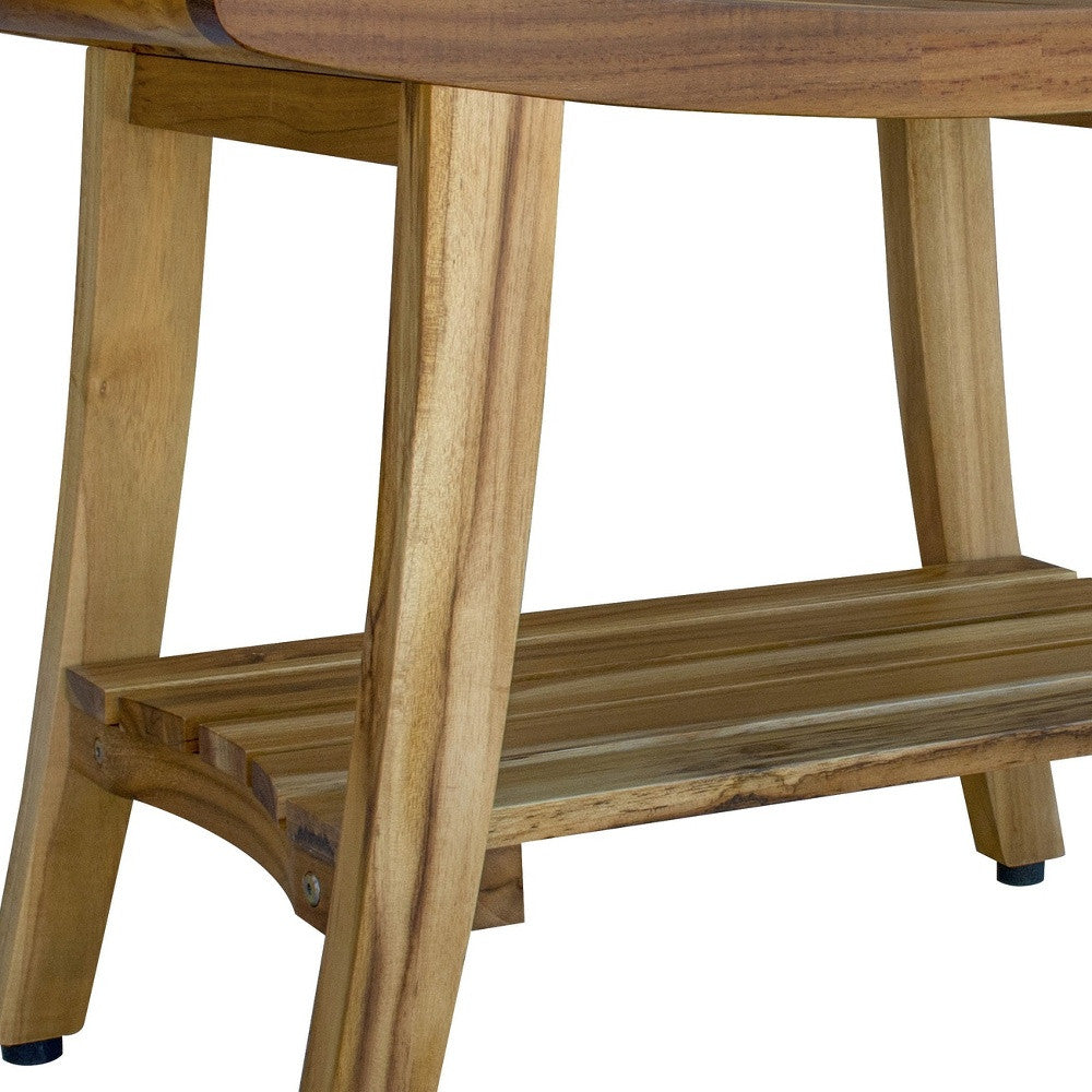 Contemporary Teak Shower Bench With Shelf In Natural Finish-5