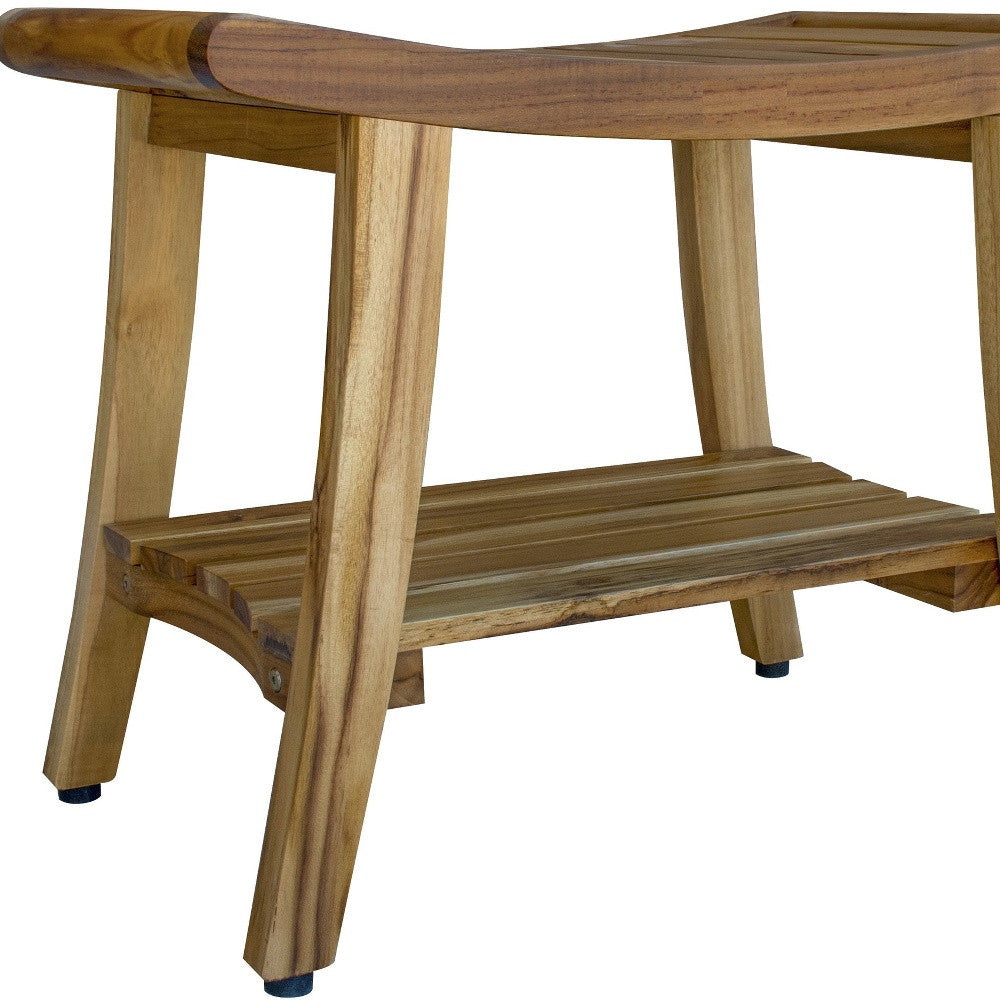 Contemporary Teak Shower Bench With Shelf In Natural Finish-6