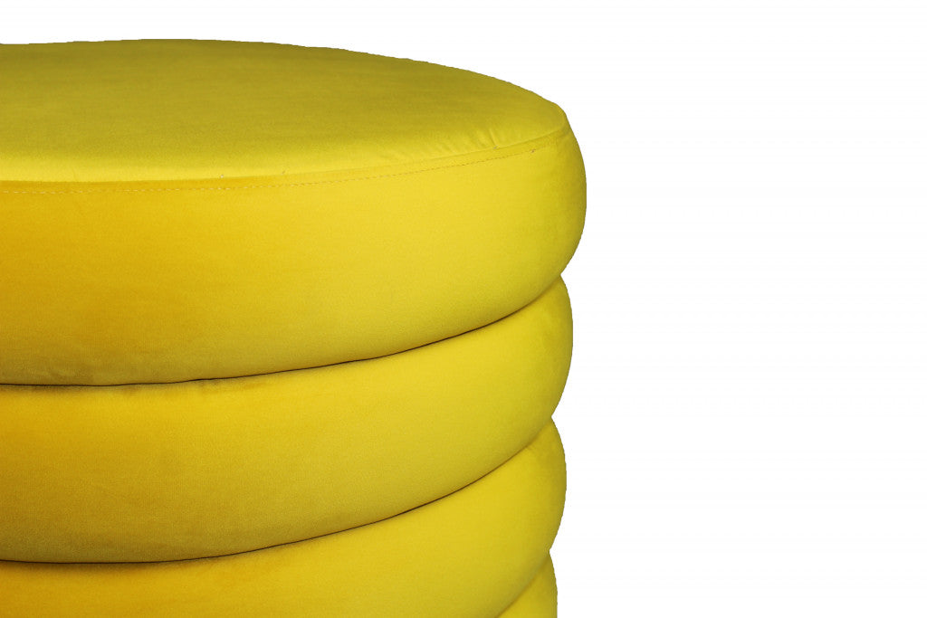 31" Yellow Velvet Tufted Round Cocktail Ottoman-2