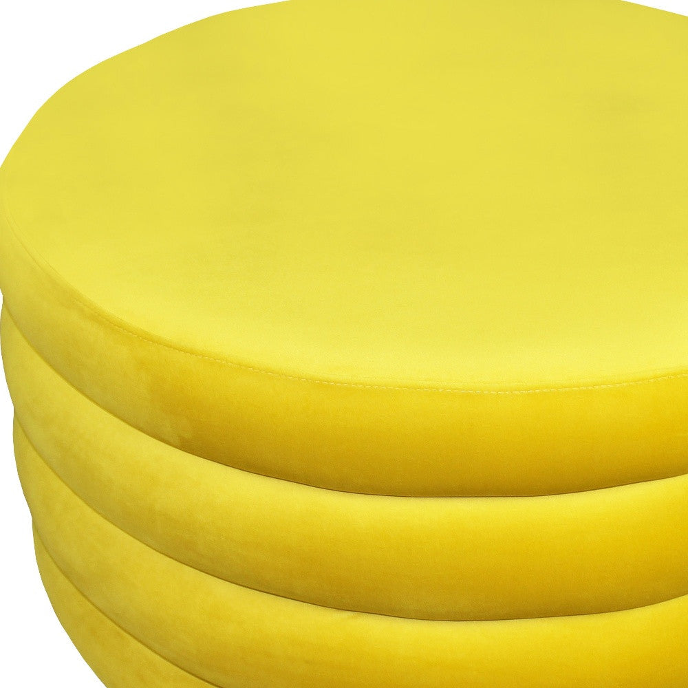 31" Yellow Velvet Tufted Round Cocktail Ottoman-3