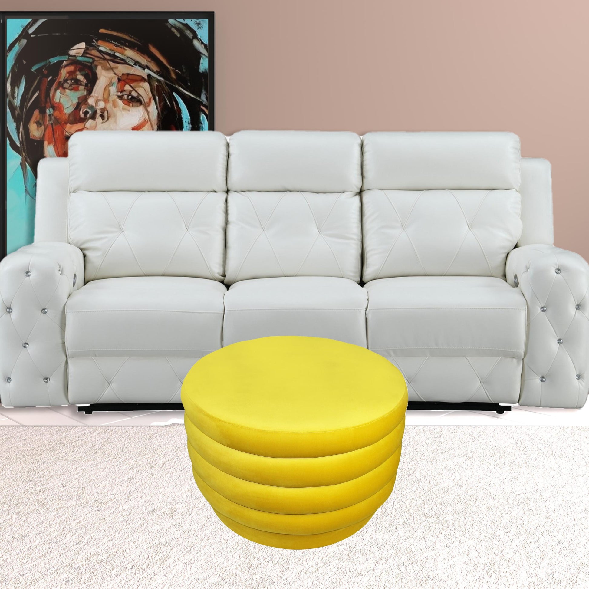 31" Yellow Velvet Tufted Round Cocktail Ottoman-1