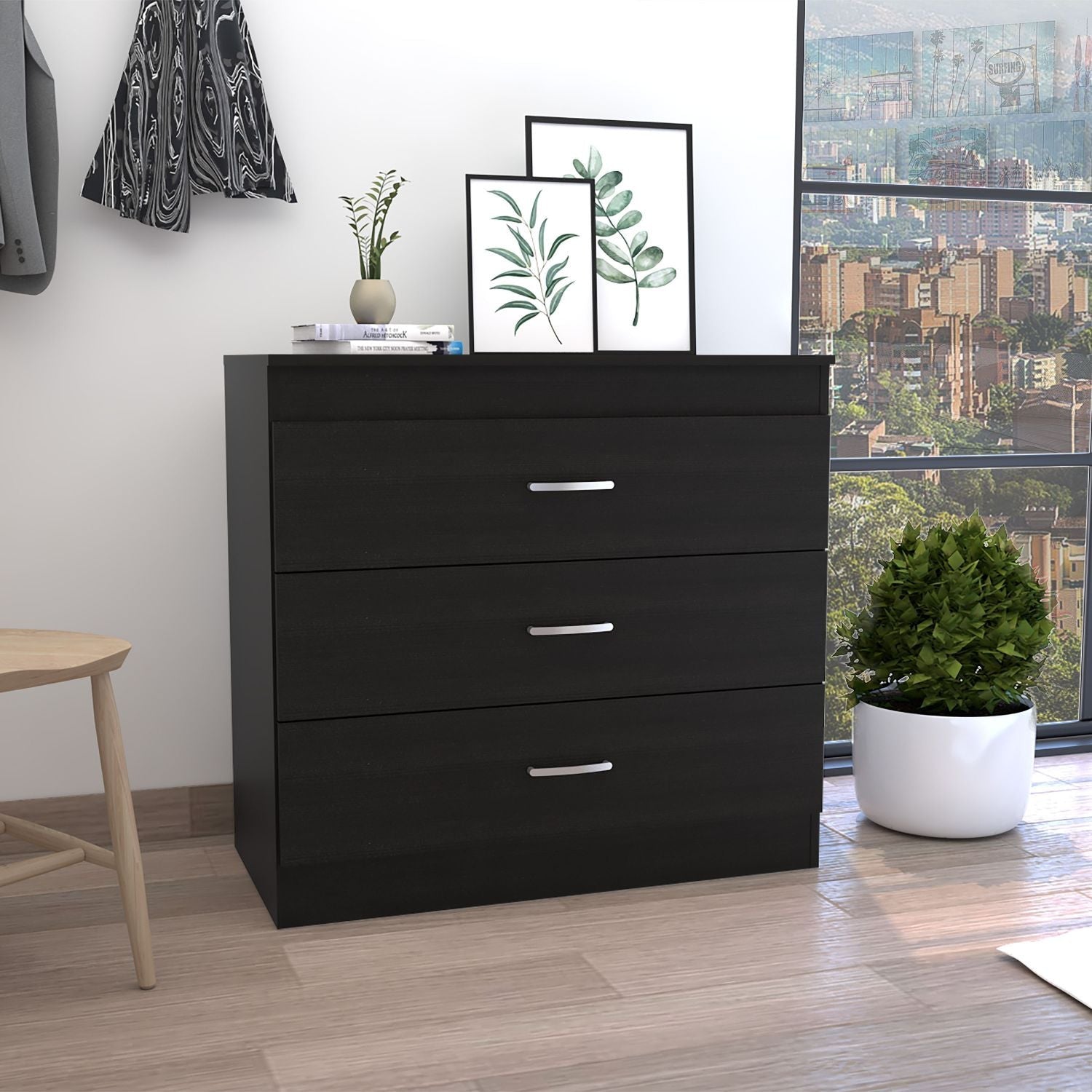 32" Black Three Drawer Dresser-6