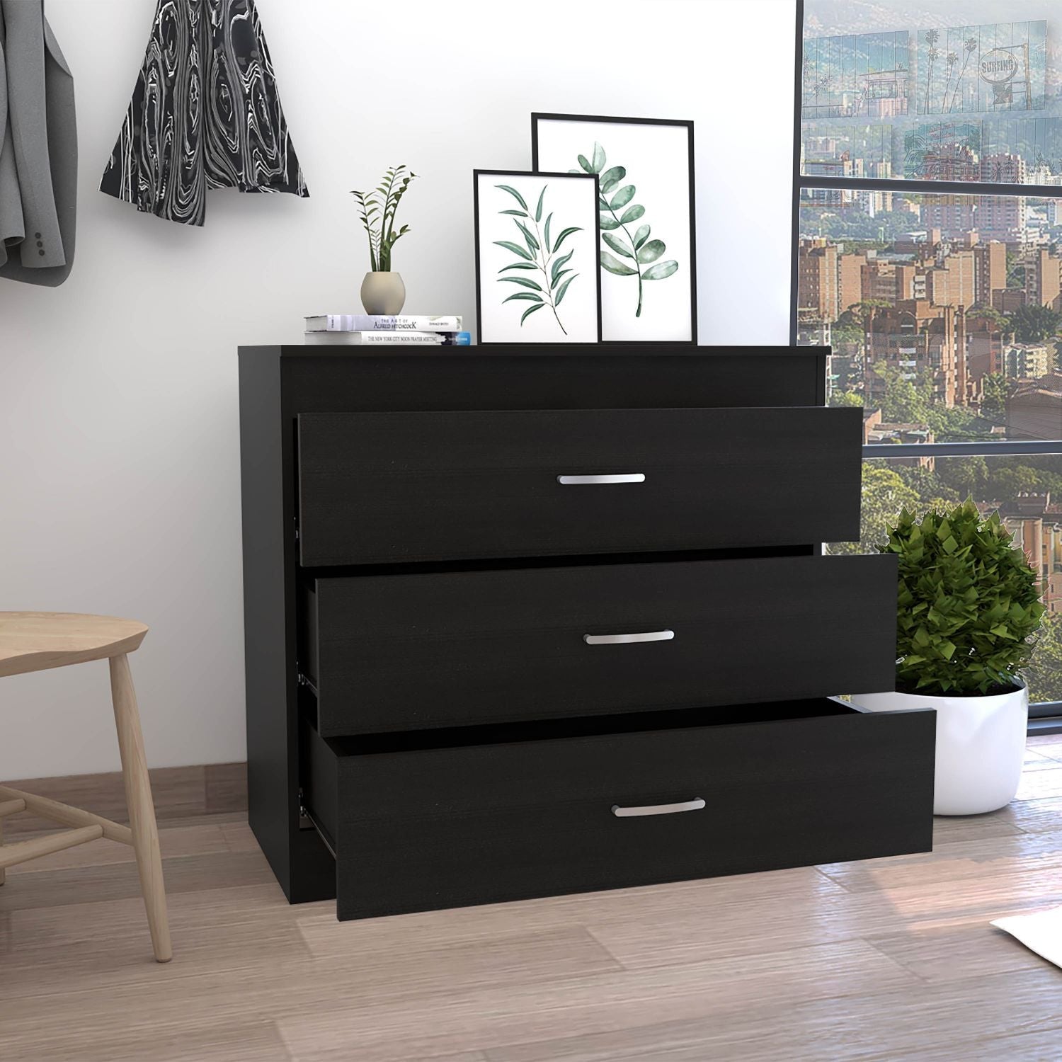 32" Black Three Drawer Dresser-7