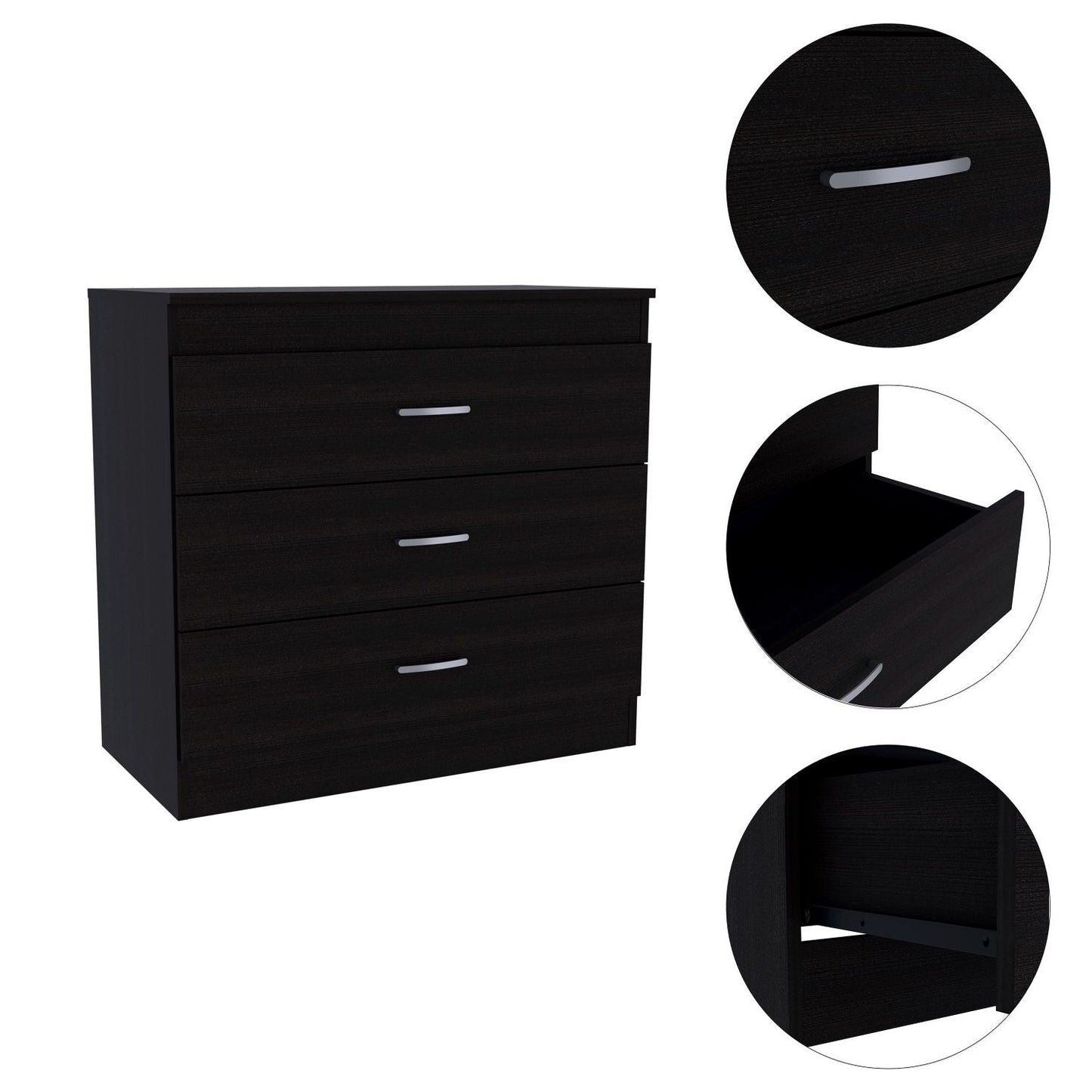 32" Black Three Drawer Dresser-2
