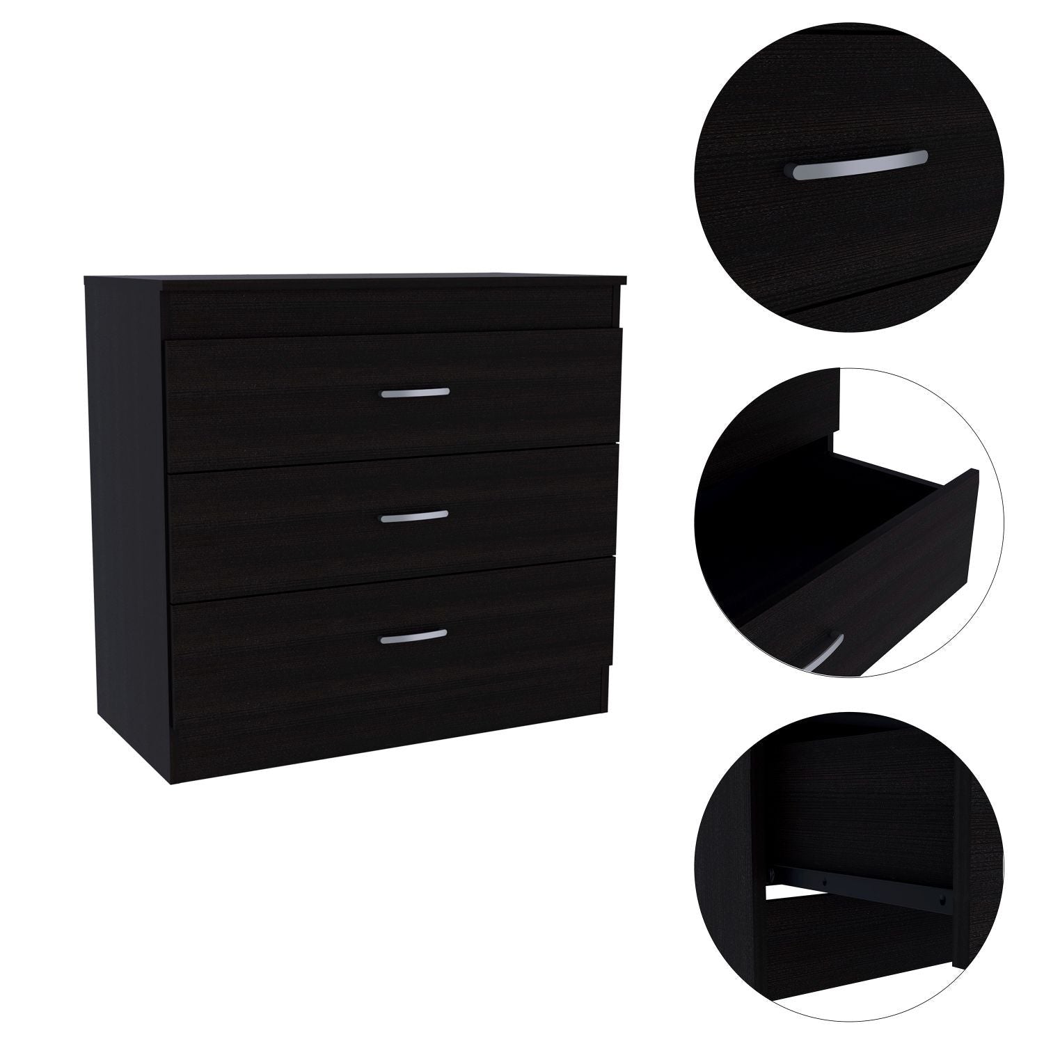 32" Black Three Drawer Dresser-2