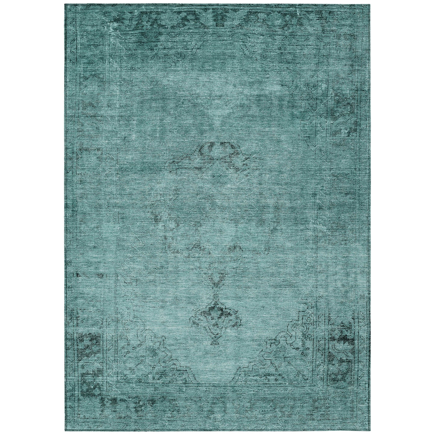 10' X 14' Teal Blue Turquoise And Charcoal Oriental Washable Indoor Outdoor Area Rug-1