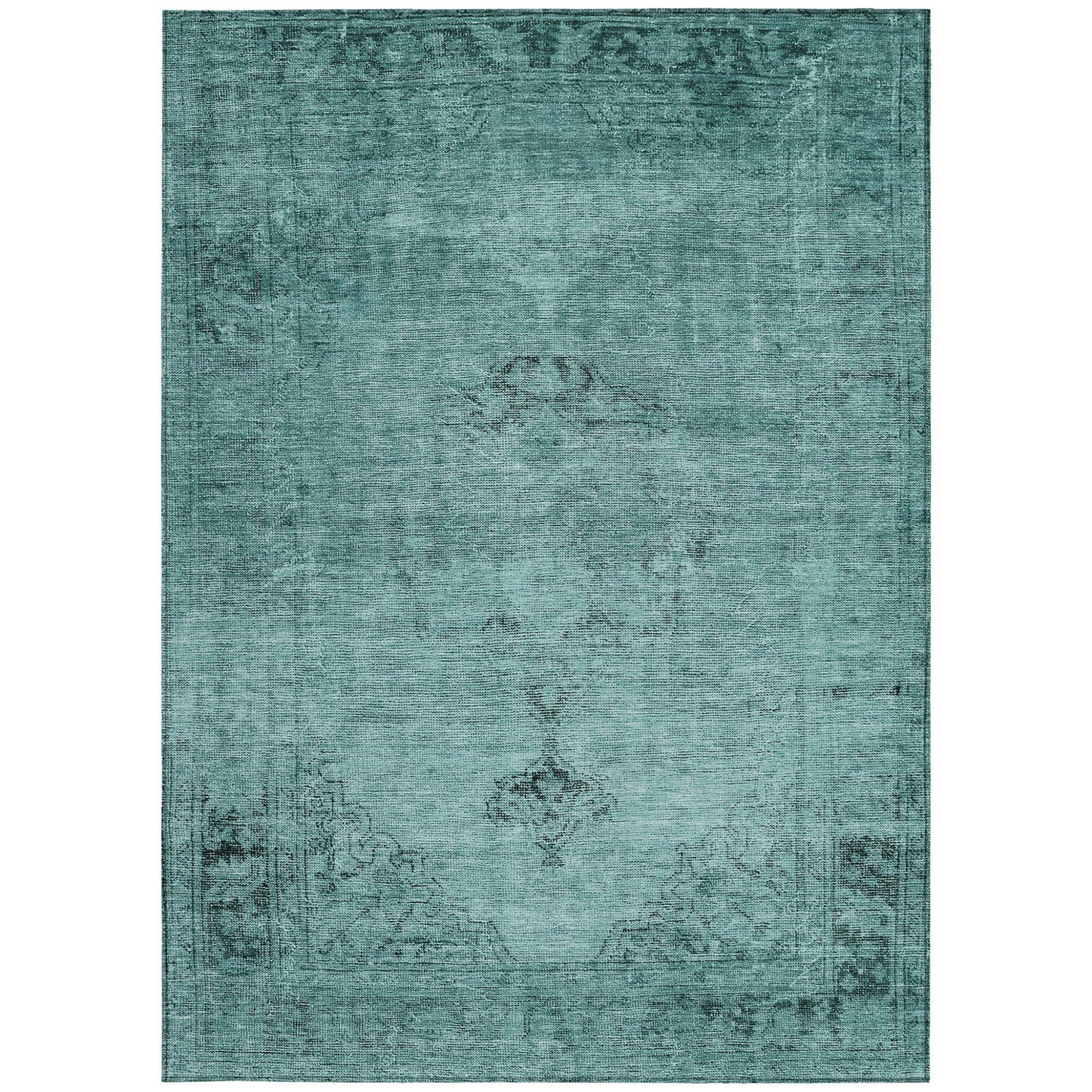 10' X 14' Teal Blue Turquoise And Charcoal Oriental Washable Indoor Outdoor Area Rug-4