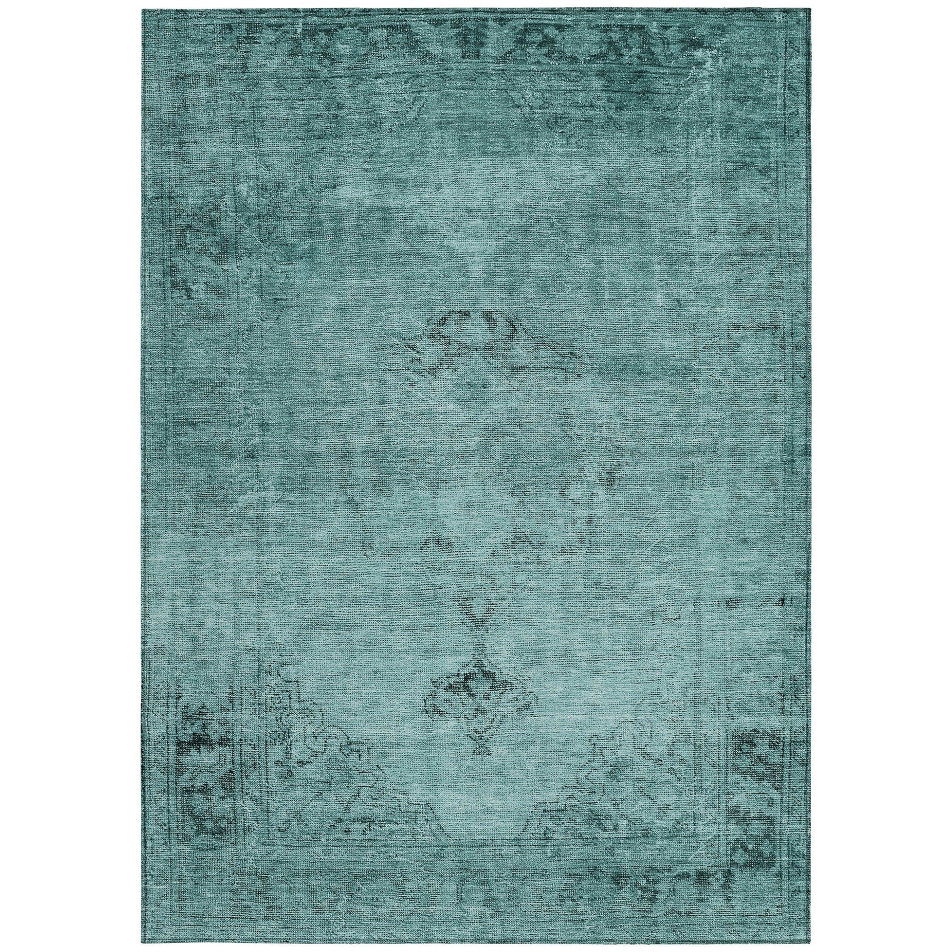 10' X 14' Teal Blue Turquoise And Charcoal Oriental Washable Indoor Outdoor Area Rug-4
