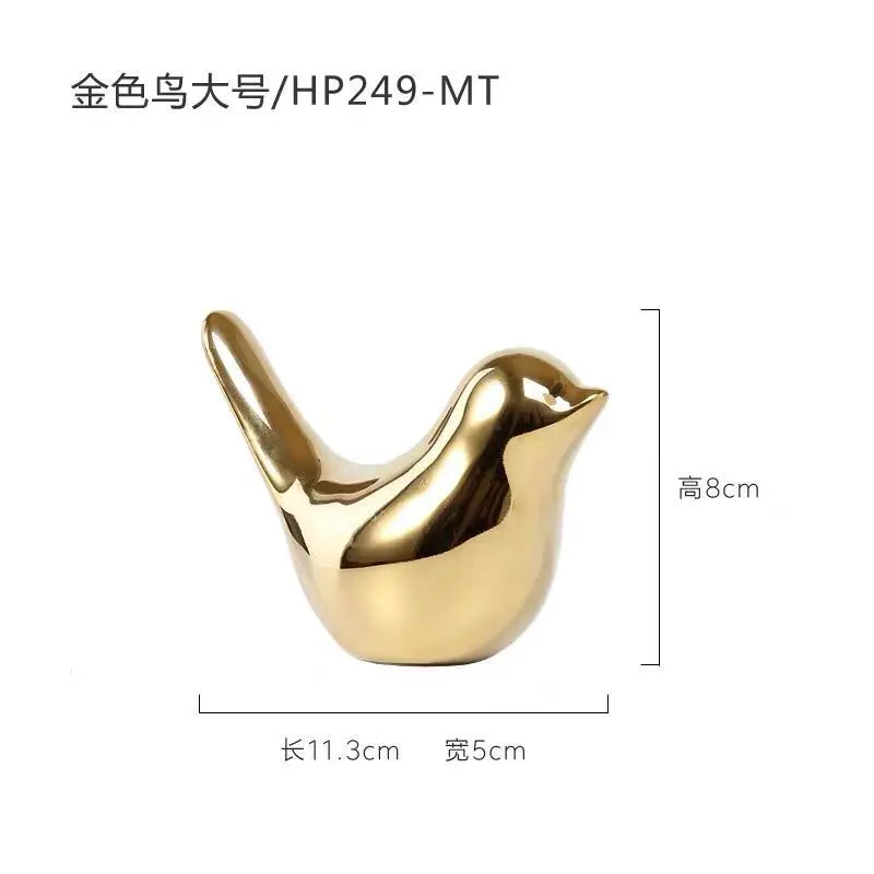 Estatuetas Decorativas de Pássaros – Cerâmica com Acabamento Dourado ou Prata
