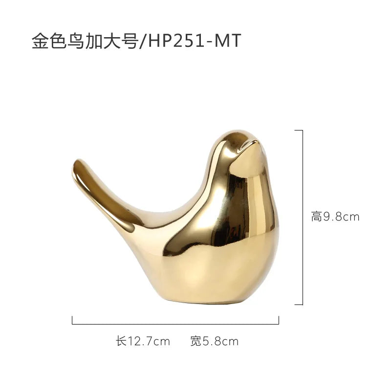 Estatuetas Decorativas de Pássaros – Cerâmica com Acabamento Dourado ou Prata