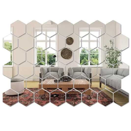 Espelhos Adesivos Decorativos – Kit com 45 Peças Hexagonais