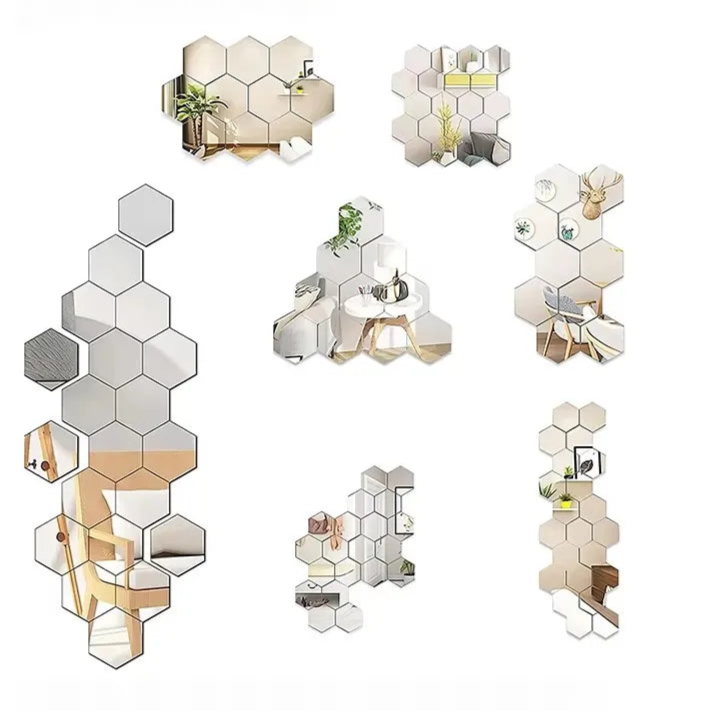 Espelhos Adesivos Decorativos – Kit com 45 Peças Hexagonais