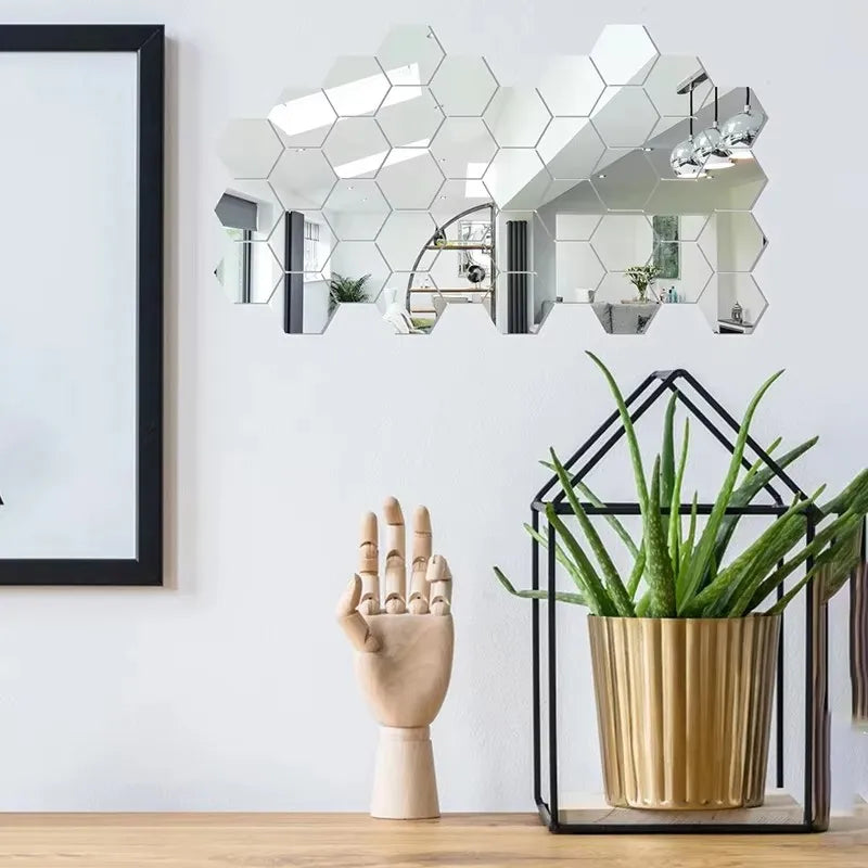 Espelhos Adesivos Decorativos – Kit com 45 Peças Hexagonais