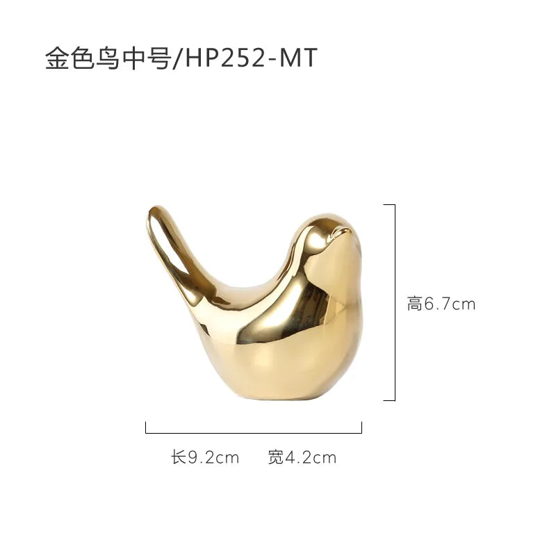 Estatuetas Decorativas de Pássaros – Cerâmica com Acabamento Dourado ou Prata