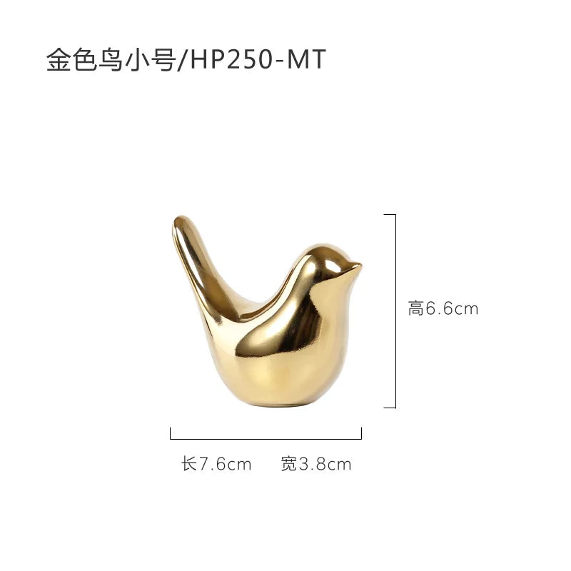 Estatuetas Decorativas de Pássaros – Cerâmica com Acabamento Dourado ou Prata