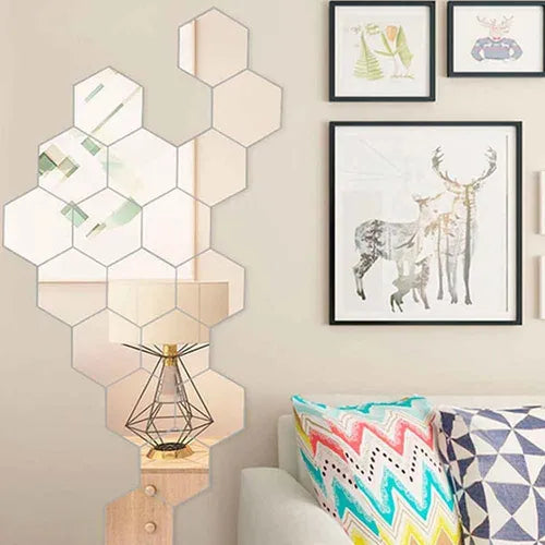 Espelhos Adesivos Decorativos – Kit com 45 Peças Hexagonais
