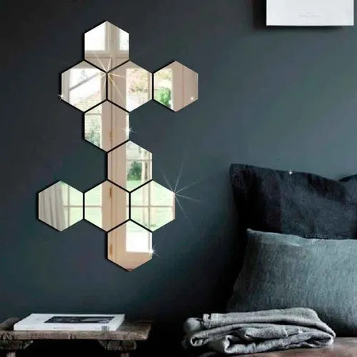 Espelhos Adesivos Decorativos – Kit com 45 Peças Hexagonais