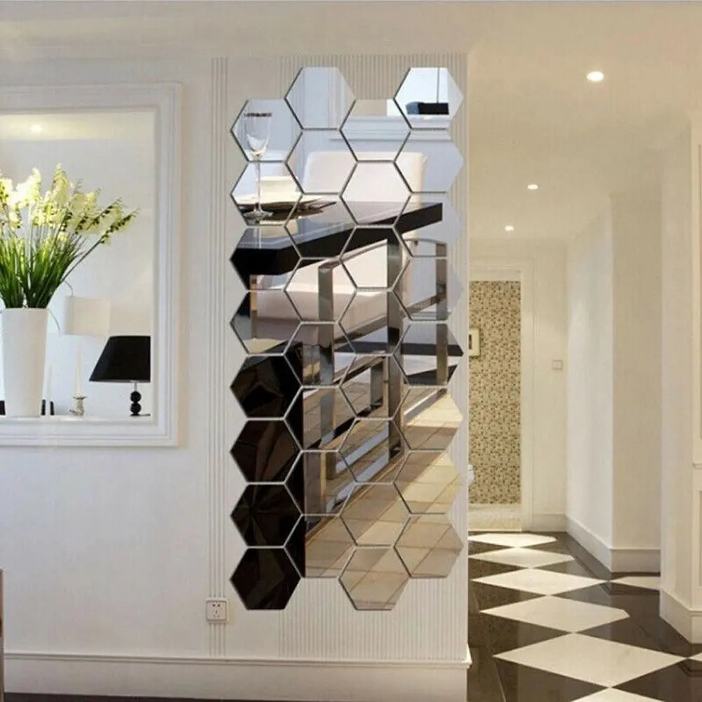 Espelhos Adesivos Decorativos – Kit com 45 Peças Hexagonais
